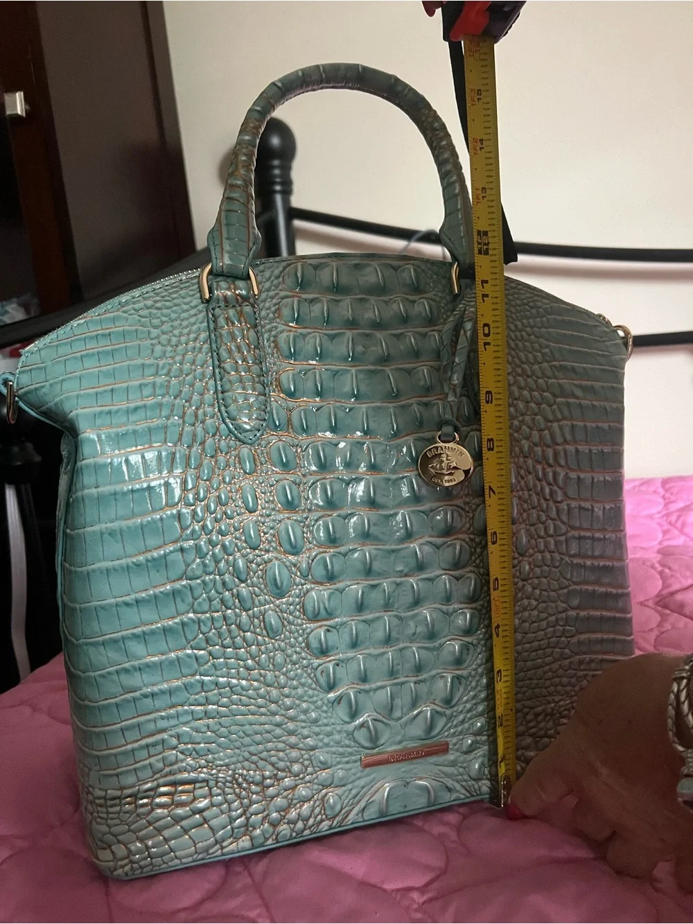 NWT-Brahmin Turquoise Croc-Embossed Leather Tote